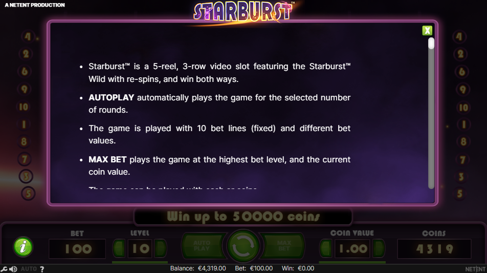 Starburst Slot Como jogar