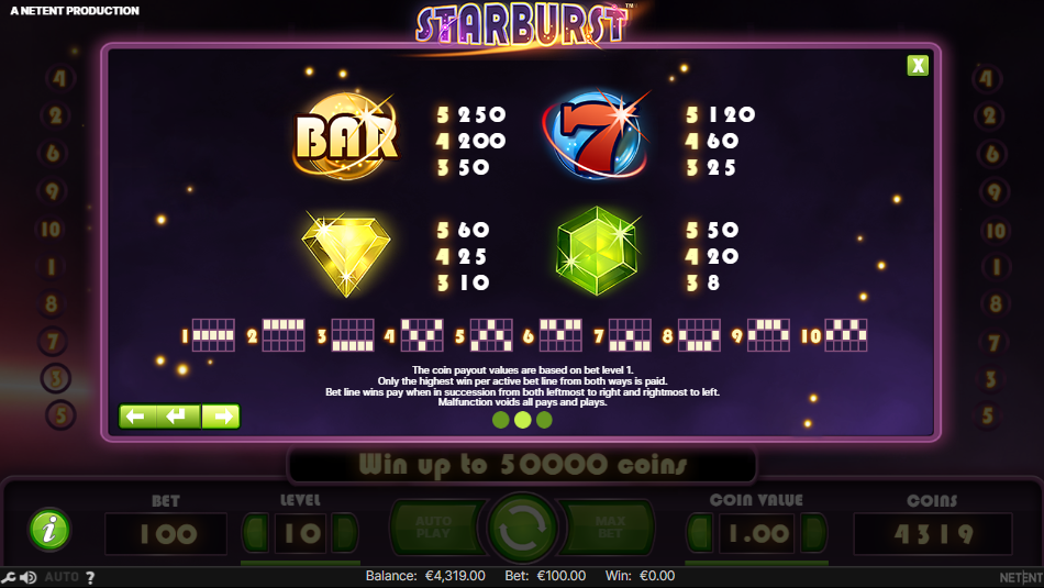 Starburst Slot-Symbole